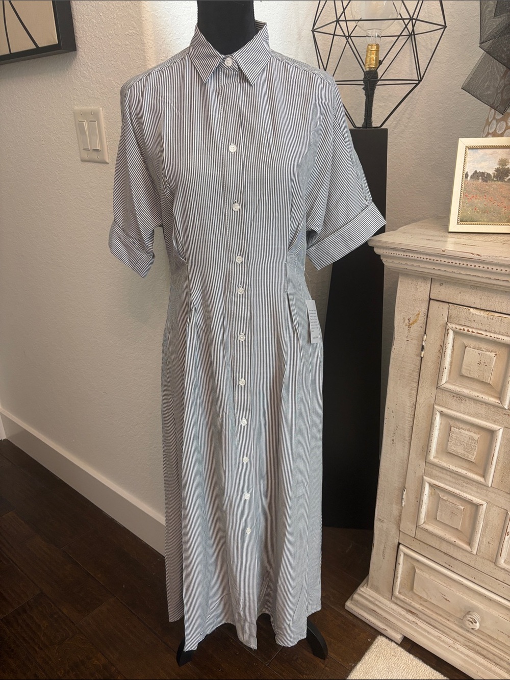 Max Studio Blue and White Striped Maxi Shirt Dress
